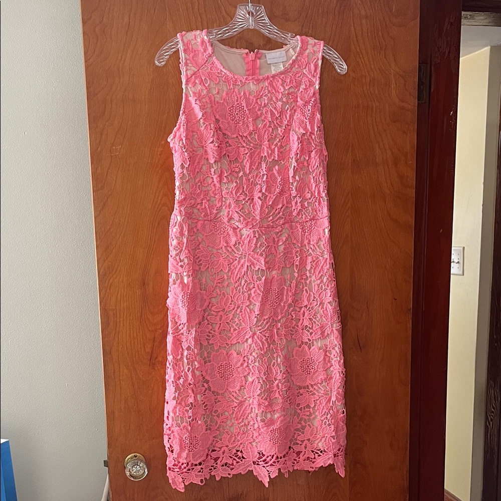 New York & Company Pink Lace Midi Dress